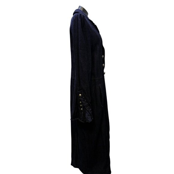 Free People Navy Long Double-Breasted Coat With Gold Buttons Size L - Picture 3 of 10